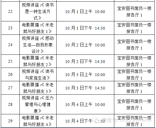 宝安区2015年国庆节假期期间文化活动安排表